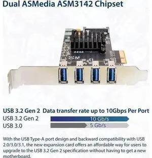 USB 3.1 Gen 2 10 Gbps 4 Port Type-A PCI-e 3.0 x4 ASMedia ASM3142 Controller,SI-PEX20233 USB 3.1 Gen 2 10 Gbps 4 Port Type-A PCI-e 3.0 x4 ASMedia ASM3142 Controller,SI-PEX20233