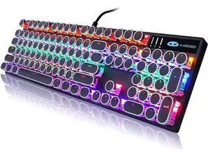 Typewriter Style Mechanical Gaming Keyboard, Black Retro Punk Gaming Keyboard with RGB Backlit, 104 Keys Blue Switch Wired Cute Keyboard, Round Keycaps for Windows/Mac/PC Typewriter Style Mechanical Gaming Keyboard, Black Retro Punk Gaming Keyboard with RGB Backlit, 104 Keys Blue Switch Wired Cute Keyboard, Round Keycaps for Windows/Mac/PC
