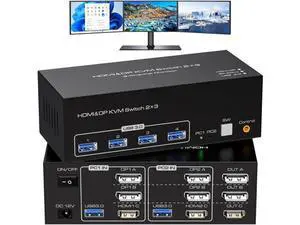 8K@60Hz HDMI+2 Displayport KVM Switch 3 Monitors 2 Computers 4K@120Hz USB 3.0 DP KVM Swtiches Triple Monitor 2 Port for 2 PC Share 1 Set of Keyboard Mouse Printer Hard Disk Etc Support Extended Mode 8K@60Hz HDMI+2 Displayport KVM Switch 3 Monitors 2 Computers 4K@120Hz USB 3.0 DP KVM Swtiches Triple Monitor 2 Port for 2 PC Share 1 Set of Keyboard Mouse Printer Hard Disk Etc Support Extended Mode