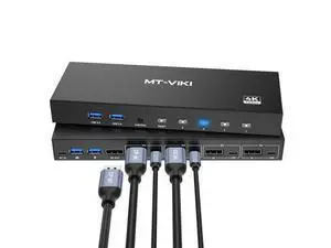 MT-VIKI 8K Displayport KVM Switch 4 in 1 Out DP1.4 with 4 USB 3.0 Ports, Support 8K@60Hz 4K@144Hz Share 1 Monitor Keyboard Mouse U-Disk Printer, with 4 USB A to C Cables MT-VIKI 8K Displayport KVM Switch 4 in 1 Out DP1.4 with 4 USB 3.0 Ports, Support 8K@60Hz 4K@144Hz Share 1 Monitor Keyboard Mouse U-Disk Printer, with 4 USB A to C Cables