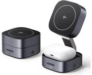 UGREEN MagFlow Qi2 Magnetic Foldable Charging Station, 2-in-1 Fast Wireless Charger Compatible with iPhone 17/17 Air/17 Pro/17 Pro Max 16 15 14 13 12, Airpods3 2 Pro (No AC Adapter), Dark Grey UGREEN MagFlow Qi2 Magnetic Foldable Charging Station, 2-in-1 Fast Wireless Charger Compatible with iPhone 17/17 Air/17 Pro/17 Pro Max 16 15 14 13 12, Airpods3 2 Pro (No AC Adapter), Dark Grey