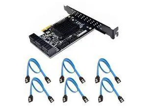 Vszerda 8 Ports SATA 3.0 to PCIe Expansion Card Adapter Converter with 6 SATA Cables Low Profile Bracket Boot As System Disk for Marvell 88SE9215 Chip with Heat Sink HDD (6*Blue Straight Cable) Vszerda 8 Ports SATA 3.0 to PCIe Expansion Card Adapter Converter with 6 SATA Cables Low Profile Bracket Boot As System Disk for Marvell 88SE9215 Chip with Heat Sink HDD (6*Blue Straight Cable)