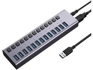 Powered USB Hub, 16 Port USB 3.0 Hub Splitter Portable Aluminum USB Data Hub Expander with Individual On/Off Switch and Universal 12V7.5A AC Adapter, 3.3ft USB 3.0 Cable (HS082-16U) Powered USB Hub, 16 Port USB 3.0 Hub Splitter Portable Aluminum USB Data Hub Expander with Individual On/Off Switch and Universal 12V7.5A AC Adapter, 3.3ft USB 3.0 Cable (HS082-16U)