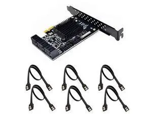 Vszerda 8 Ports SATA 3.0 to PCIe Expansion Card Adapter Converter with 6 SATA Cables Low Profile Bracket Boot As System Disk for Marvell 88SE9215 Chip with Heat Sink HDD (6*Black Straight Cable) Vszerda 8 Ports SATA 3.0 to PCIe Expansion Card Adapter Converter with 6 SATA Cables Low Profile Bracket Boot As System Disk for Marvell 88SE9215 Chip with Heat Sink HDD (6*Black Straight Cable)