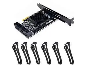Vszerda 8 Ports SATA 3.0 to PCIe Expansion Card Adapter Converter with 6 SATA Cables Low Profile Bracket Boot As System Disk for Marvell 88SE9215 Chip with Heat Sink HDD (6*Black 90 °Cable) Vszerda 8 Ports SATA 3.0 to PCIe Expansion Card Adapter Converter with 6 SATA Cables Low Profile Bracket Boot As System Disk for Marvell 88SE9215 Chip with Heat Sink HDD (6*Black 90 °Cable)