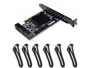 JAENFONG 8 Ports SATA 3.0 to PCIe Expansion Card Adapter Converter with 6 SATA Cables Low Profile Bracket Boot As System Disk for Marvell 88SE9215 Chip with Heat Sink HDD (6*Black 90 °Cable) JAENFONG 8 Ports SATA 3.0 to PCIe Expansion Card Adapter Converter with 6 SATA Cables Low Profile Bracket Boot As System Disk for Marvell 88SE9215 Chip with Heat Sink HDD (6*Black 90 °Cable)