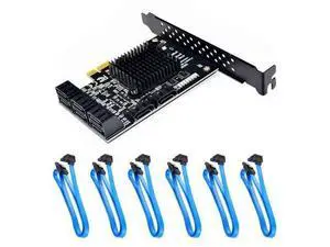 Vszerda 8 Ports SATA 3.0 to PCIe Expansion Card Adapter Converter with 6 SATA Cables Low Profile Bracket Boot As System Disk for Marvell 88SE9215 Chip with Heat Sink HDD (6*Blue 90 °Cable) Vszerda 8 Ports SATA 3.0 to PCIe Expansion Card Adapter Converter with 6 SATA Cables Low Profile Bracket Boot As System Disk for Marvell 88SE9215 Chip with Heat Sink HDD (6*Blue 90 °Cable)