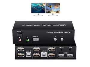 2 Ports Dual Monitor KVM Switch, 4K@60Hz KVM Switch 2 Monitors 2 Computers, KVM Dual Monitor HDMI Switcher 2x2 for 2 Computers Share 2 Displays and 5 USB 2.0 Ports, Wired Remote and USB Power Cable 2 Ports Dual Monitor KVM Switch, 4K@60Hz KVM Switch 2 Monitors 2 Computers, KVM Dual Monitor HDMI Switcher 2x2 for 2 Computers Share 2 Displays and 5 USB 2.0 Ports, Wired Remote and USB Power Cable