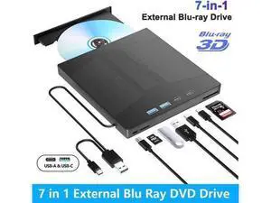 Vszerda 7 in 1 External Blu-ray Drive, USB 3.0 Type-C BD DVD CD Player Portable CD DVD Burner with SD/TF Card Slot,Support 100G Disc R/W for PC Compatible with Windows XP/7/8/10/11 Mac Laptop Desktop Vszerda 7 in 1 External Blu-ray Drive, USB 3.0 Type-C BD DVD CD Player Portable CD DVD Burner with SD/TF Card Slot,Support 100G Disc R/W for PC Compatible with Windows XP/7/8/10/11 Mac Laptop Desktop