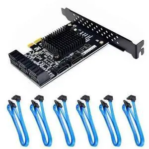 Vszerda 8 Ports SATA 3.0 to PCIe Expansion Card Adapter Converter with 6 SATA Cables Low Profile Bracket Boot As System Disk for Marvell 88SE9215 Chip with Heat Sink HDD (6*Blue 90 °Cable) Vszerda 8 Ports SATA 3.0 to PCIe Expansion Card Adapter Converter with 6 SATA Cables Low Profile Bracket Boot As System Disk for Marvell 88SE9215 Chip with Heat Sink HDD (6*Blue 90 °Cable)