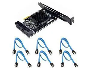JAENFONG 8 Ports SATA 3.0 to PCIe Expansion Card Adapter Converter with 6 SATA Cables Low Profile Bracket Boot As System Disk for Marvell 88SE9215 Chip with Heat Sink HDD (6*Blue Straight Cable) JAENFONG 8 Ports SATA 3.0 to PCIe Expansion Card Adapter Converter with 6 SATA Cables Low Profile Bracket Boot As System Disk for Marvell 88SE9215 Chip with Heat Sink HDD (6*Blue Straight Cable)