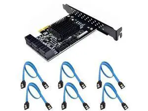 Vszerda 8 Ports SATA 3.0 to PCIe Expansion Card Adapter Converter with 6 SATA Cables Low Profile Bracket Boot As System Disk for Marvell 88SE9215 Chip with Heat Sink HDD (6*Blue Straight Cable) Vszerda 8 Ports SATA 3.0 to PCIe Expansion Card Adapter Converter with 6 SATA Cables Low Profile Bracket Boot As System Disk for Marvell 88SE9215 Chip with Heat Sink HDD (6*Blue Straight Cable)
