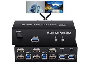 Vszerda 2 HDMI Port KVM Switch Dual Monitor with 3 USB 3.0 Ports, HDMI KVM Switch for 2 Monitors 2 Computers, Support 4K@60Hz Copy Extended Splicing Display, Button Controller & 2 USB Cables Included Vszerda 2 HDMI Port KVM Switch Dual Monitor with 3 USB 3.0 Ports, HDMI KVM Switch for 2 Monitors 2 Computers, Support 4K@60Hz Copy Extended Splicing Display, Button Controller & 2 USB Cables Included
