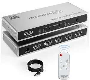 8K HDMI Splitter 5 in 1 Out HDMI Switch Splitter, 8K@60Hz/4K@120Hz HDMI Switch Box Port Expander with Remote 5 Port HDMI Switcher Selector Support 3D CEC HDR HDCP2.3 for PS5/4/3 Xbox TV Fire Stick 8K HDMI Splitter 5 in 1 Out HDMI Switch Splitter, 8K@60Hz/4K@120Hz HDMI Switch Box Port Expander with Remote 5 Port HDMI Switcher Selector Support 3D CEC HDR HDCP2.3 for PS5/4/3 Xbox TV Fire Stick