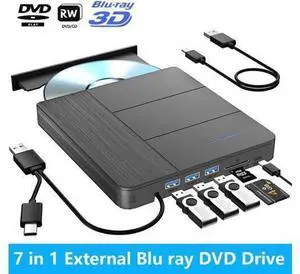 Vszerda 7 in 1 External Blu-ray Drive with 4 USB Port & TF/SD Card Slots, Support 100G Read & Write, Portable DVD Drive Blu ray Burner, Suitable for Laptop, Desktop, Windows XP/7/8/10/11,Linux, MacOS Vszerda 7 in 1 External Blu-ray Drive with 4 USB Port & TF/SD Card Slots, Support 100G Read & Write, Portable DVD Drive Blu ray Burner, Suitable for Laptop, Desktop, Windows XP/7/8/10/11,Linux, MacOS