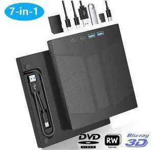 External Blu Ray Drive, 7 IN 1 Portable Blu Ray Burner USB 3.0 Type-C Blu Ray Drive Support 100G Disc Read&Write External Bluray CD/DVD Drive Compatible with Windows MacOS Linux Laptop Desktop External Blu Ray Drive, 7 IN 1 Portable Blu Ray Burner USB 3.0 Type-C Blu Ray Drive Support 100G Disc Read&Write External Bluray CD/DVD Drive Compatible with Windows MacOS Linux Laptop Desktop