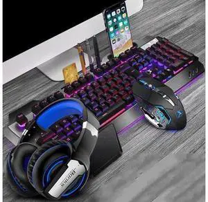 Technology K680 Ergonomic Design,Cool Exterior Waterproof Wired 26 Anti-ghosting Keys Mechanical Feeling, Rainbow Backlit Keyboard And 2400DPI Mouse and Bluetooth Headset Combo-Black Technology K680 Ergonomic Design,Cool Exterior Waterproof Wired 26 Anti-ghosting Keys Mechanical Feeling, Rainbow Backlit Keyboard And 2400DPI Mouse and Bluetooth Headset Combo-Black