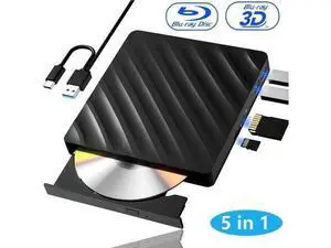 5 in 1 External Blu Ray Drive, Portable Blu Ray Player with USB 3.0 Type-C, CD DVD Burner 3D Blu-Ray with SD/TF Ports, Blu Ray Drive Compatible with Windows Laptop Desktop, Bluray Player for PC 5 in 1 External Blu Ray Drive, Portable Blu Ray Player with USB 3.0 Type-C, CD DVD Burner 3D Blu-Ray with SD/TF Ports, Blu Ray Drive Compatible with Windows Laptop Desktop, Bluray Player for PC