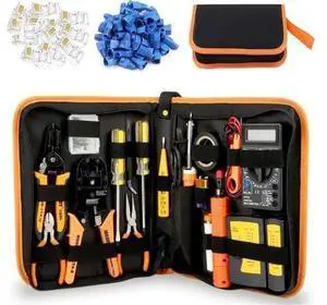 Network Crimp Tool Kit for RJ45/RJ11/RJ12/CAT5/CAT6/Cat5e/8P, Professional Crimper Connector Stripper Cutter, Computer Maintenance Lan Cable Pliers Tester Soldering Iron Set Network Crimp Tool Kit for RJ45/RJ11/RJ12/CAT5/CAT6/Cat5e/8P, Professional Crimper Connector Stripper Cutter, Computer Maintenance Lan Cable Pliers Tester Soldering Iron Set