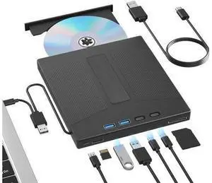 7 in 1 External Blu Ray Drive, External Blueray/DVD Drive for PC Support 100G Disc Read&Write, USB 3.0&Type-C Blu Ray Burner with SD/TF Port, Compatible with Windows MacOS Linux Laptop Desktop 7 in 1 External Blu Ray Drive, External Blueray/DVD Drive for PC Support 100G Disc Read&Write, USB 3.0&Type-C Blu Ray Burner with SD/TF Port, Compatible with Windows MacOS Linux Laptop Desktop