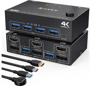 USB 3.0 Dual Monitor KVM Switch Displayport+ HDMI 4K@60Hz,2K@120Hz,HDMI DP Extended Display Switcher for 2 Computers Share 2 Monitors and 4 USB 3.0 Ports,Wired Remote and 4 Cables Included USB 3.0 Dual Monitor KVM Switch Displayport+ HDMI 4K@60Hz,2K@120Hz,HDMI DP Extended Display Switcher for 2 Computers Share 2 Monitors and 4 USB 3.0 Ports,Wired Remote and 4 Cables Included