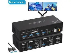Vszerda HDMI-compatible KVM Switch 8K 60Hz 2 Port Dual 2 Monitors 2 Computers 4K 120Hz USB 3.0 KVM Switch KVM Switcher HDMI 2.1 Vszerda HDMI-compatible KVM Switch 8K 60Hz 2 Port Dual 2 Monitors 2 Computers 4K 120Hz USB 3.0 KVM Switch KVM Switcher HDMI 2.1