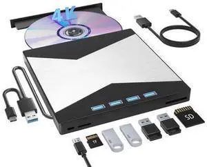 External Blu Ray Drives, 4K Portable Blu Ray Burner USB 3.0 Type-C UHD BD Player with SD/TF Port, CD/DVD Burner R/W 3D Blu Ray Drive, External 4k Blu Ray Drive Compatible with Windows Mac OS Laptop External Blu Ray Drives, 4K Portable Blu Ray Burner USB 3.0 Type-C UHD BD Player with SD/TF Port, CD/DVD Burner R/W 3D Blu Ray Drive, External 4k Blu Ray Drive Compatible with Windows Mac OS Laptop