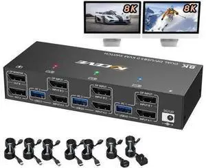 Dual Monitor Displayport KVM Switch 8K@30Hz 4K@144Hz, USB 3.0 KVM Switches 3 Computers 2 Monitors Displayport 1.4 with 4 USB 3.0 Ports for USB Devices, DP Monitor Switch for 3 PCs, with Wired Remote Dual Monitor Displayport KVM Switch 8K@30Hz 4K@144Hz, USB 3.0 KVM Switches 3 Computers 2 Monitors Displayport 1.4 with 4 USB 3.0 Ports for USB Devices, DP Monitor Switch for 3 PCs, with Wired Remote