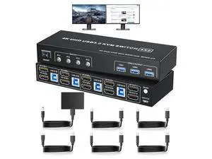 2 HDMI Port KVM Switch Box for 4 Computers Share 2 Monitors, Vszerda Dual Monitor with 3 USB 3.0 Ports, Support 4K@60Hz Copy Extended Splicing Display, Button Controller & 4 USB Cables Included 2 HDMI Port KVM Switch Box for 4 Computers Share 2 Monitors, Vszerda Dual Monitor with 3 USB 3.0 Ports, Support 4K@60Hz Copy Extended Splicing Display, Button Controller & 4 USB Cables Included