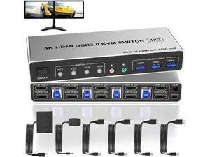 Vszerda 4 Port HDMI Dual Monitor USB 3.0 KVM Switch 4K 60Hz, KVM Switch 2 Monitors for 4PCs Supports EDID, HDMI KVM Switch 4 Computers with Audio Microphone Output and 3 USB 3.0 Ports, 4 in 2 Out KVM Vszerda 4 Port HDMI Dual Monitor USB 3.0 KVM Switch 4K 60Hz, KVM Switch 2 Monitors for 4PCs Supports EDID, HDMI KVM Switch 4 Computers with Audio Microphone Output and 3 USB 3.0 Ports, 4 in 2 Out KVM