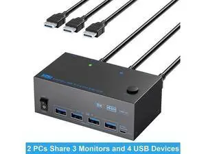 Vszerda riple Monitor HDMI + 2 Displayport KVM Switch, 8K@60Hz KVM Switches 2 Computer 3 Monitors for 2 PCs Share 3 Monitors and 4 USB Devices, with 2 USB Cables, Power Adapter, Wired Controller Vszerda riple Monitor HDMI + 2 Displayport KVM Switch, 8K@60Hz KVM Switches 2 Computer 3 Monitors for 2 PCs Share 3 Monitors and 4 USB Devices, with 2 USB Cables, Power Adapter, Wired Controller
