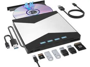 External Blu Ray Drives, 4K Portable Blu Ray Burner USB 3.0 Type-C UHD BD Player with SD/TF Port, CD/DVD Burner R/W 3D Blu Ray Drive, External 4k Blu Ray Drive Compatible with Windows Mac OS Laptop External Blu Ray Drives, 4K Portable Blu Ray Burner USB 3.0 Type-C UHD BD Player with SD/TF Port, CD/DVD Burner R/W 3D Blu Ray Drive, External 4k Blu Ray Drive Compatible with Windows Mac OS Laptop