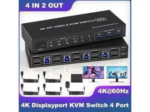 Vszerda USB 3.0 Displayport Dual Monitor DP KVM Switch for 4 PCs, 4K@60Hz KVM Switch 2 Monitors 4 Computers, with Audio Microphone Output and 3 USB 3.0 Ports, DP Monitor Switch for 4 PCs 2 Monitors Vszerda USB 3.0 Displayport Dual Monitor DP KVM Switch for 4 PCs, 4K@60Hz KVM Switch 2 Monitors 4 Computers, with Audio Microphone Output and 3 USB 3.0 Ports, DP Monitor Switch for 4 PCs 2 Monitors