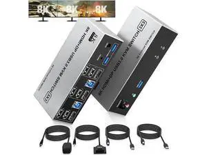 8K@60Hz USB 3.0 2 Displayport+HDMI KVM Switch Triple Monitor 2 Computer, 2PC Share 3 Monitors (HDMI+DP+DP) KVM Switch with Audio Microphone and 3 USB3.0 Ports, HDMI+2 DP Monitor Switch for 2PCs 8K@60Hz USB 3.0 2 Displayport+HDMI KVM Switch Triple Monitor 2 Computer, 2PC Share 3 Monitors (HDMI+DP+DP) KVM Switch with Audio Microphone and 3 USB3.0 Ports, HDMI+2 DP Monitor Switch for 2PCs