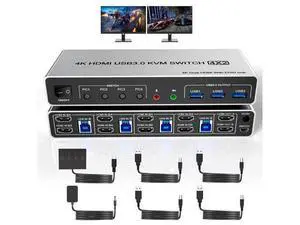 Vszerda USB 3.0 HDMI KVM Switch Dual Monitors 4 Computers, Supports EDID, 4K@60Hz KVM Switch HDMI 2 Monitor 4 PC with Audio Microphone and 3 USB 3.0 Ports, 4 Port Dual HDMI Monitor Switch for 4PC Vszerda USB 3.0 HDMI KVM Switch Dual Monitors 4 Computers, Supports EDID, 4K@60Hz KVM Switch HDMI 2 Monitor 4 PC with Audio Microphone and 3 USB 3.0 Ports, 4 Port Dual HDMI Monitor Switch for 4PC