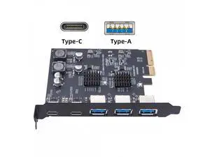 10Gbps Three Type-A USB3.0 Back Panel Socket & Dual USB3.1 Type-C USB-C to PCI-E Express Card Adapter ASM3142 VL822 UC-083-5P 10Gbps Three Type-A USB3.0 Back Panel Socket & Dual USB3.1 Type-C USB-C to PCI-E Express Card Adapter ASM3142 VL822 UC-083-5P