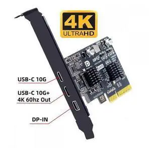 PCI-E Express 4x & Mini Displayport 1.4 Input to Dual 10Gbps USB 3.1 Type-C USB-C & 4K 60hz Output Desktop Graphics Expansion Card Adapter ASM3142 UC-083-DP PCI-E Express 4x & Mini Displayport 1.4 Input to Dual 10Gbps USB 3.1 Type-C USB-C & 4K 60hz Output Desktop Graphics Expansion Card Adapter ASM3142 UC-083-DP