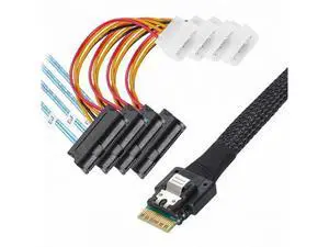 Slimline SAS 4.0 SFF-8654 4i 38pin Host to 4 SAS 29pin SFF-8482 Target Hard Disk Fanout Raid Cable SF-047 Slimline SAS 4.0 SFF-8654 4i 38pin Host to 4 SAS 29pin SFF-8482 Target Hard Disk Fanout Raid Cable SF-047