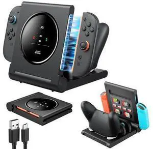 5 in 1 Charging Dock for Switch 2 Pro Controller & Switch 1/2 Joypad, Foldable for Easy Storage, Durable PC+ABS Material, LED Indicators, Holds 4 Game Cards & 4 SD Cards, Includes 1.5m Cable 5 in 1 Charging Dock for Switch 2 Pro Controller & Switch 1/2 Joypad, Foldable for Easy Storage, Durable PC+ABS Material, LED Indicators, Holds 4 Game Cards & 4 SD Cards, Includes 1.5m Cable