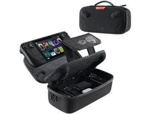 Carrying Case for Steam Deck and Steam Deck OLED, Portable Dual Layer Travel Case with Built In Cable Port, USB C Cable Included, Hard Shell Protection, Fits Charger and Accessories Carrying Case for Steam Deck and Steam Deck OLED, Portable Dual Layer Travel Case with Built In Cable Port, USB C Cable Included, Hard Shell Protection, Fits Charger and Accessories