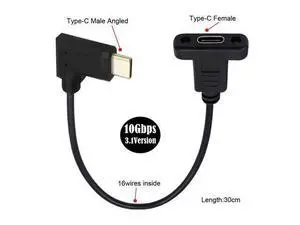 USB 3.1 USB-C Type C Female to USB-C Male 90 Degree Angled Extension Data Cable 30cm USB 3.1 USB-C Type C Female to USB-C Male 90 Degree Angled Extension Data Cable 30cm