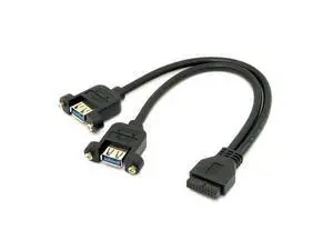 USB 3.0 Dual Ports A Female Screw Mount Type to Motherboard 20pin Header Cable Black Color USB 3.0 Dual Ports A Female Screw Mount Type to Motherboard 20pin Header Cable Black Color