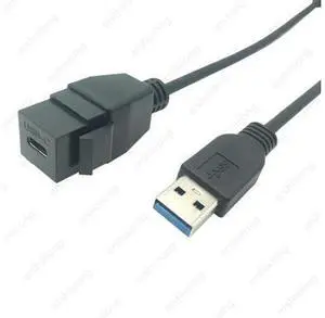 Sortie de plaque murale noire USB-C, Type C, prises, insérer un connecteur, convertisseur USB 3.0 mâle à USB C femelle, câble adaptateur 0.2M Sortie de plaque murale noire USB-C, Type C, prises, insérer un connecteur, convertisseur USB 3.0 mâle à USB C femelle, câble adaptateur 0.2M