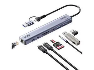 BIAZE 9-in-1 USB/USB C Hub Adapter for MacBook, iPhone,3 USB Ports (2xUSB 3.0, USB 2.0), 100M Ethernet, SD/TF Card Reader, 3.5mm Audio, 2X USB-C Data Ports,No Driver Required BIAZE 9-in-1 USB/USB C Hub Adapter for MacBook, iPhone,3 USB Ports (2xUSB 3.0, USB 2.0), 100M Ethernet, SD/TF Card Reader, 3.5mm Audio, 2X USB-C Data Ports,No Driver Required