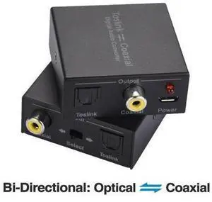 2 Way Optical SPDIF Toslink to Coaxial or Coaxial to Optical SPDIF Toslink Bi-Directional Switch Digital Audio Converter 2 Way Optical SPDIF Toslink to Coaxial or Coaxial to Optical SPDIF Toslink Bi-Directional Switch Digital Audio Converter