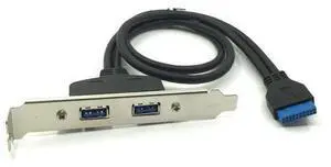 Connecteur de câble, adaptateur carte mère vers 2 ports USB 3.0, avec support de plaque, fente PCI, 50 cm, panneau arrière, prise femelle Connecteur de câble, adaptateur carte mère vers 2 ports USB 3.0, avec support de plaque, fente PCI, 50 cm, panneau arrière, prise femelle