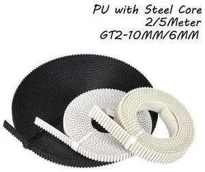2/5M PU with Steel Core GT2 Belt Black White 2GT Timing Belt 6/10mm Width Reinforce Open Belt for 3D printer 2/5M PU with Steel Core GT2 Belt Black White 2GT Timing Belt 6/10mm Width Reinforce Open Belt for 3D printer