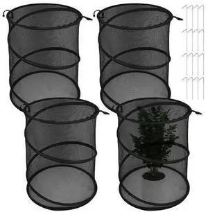 4 Pack of Pop-Up Garden Plant Protection Netting with 16 Ground Anchors, Black Cloche, Transparent Mesh Covers for Plant Safety Indoors & Outdoors 4 Pack of Pop-Up Garden Plant Protection Netting with 16 Ground Anchors, Black Cloche, Transparent Mesh Covers for Plant Safety Indoors & Outdoors