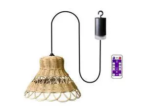 Battery Operated Outdoor Chandelier, Bohemian Woven Outdoor Light with Remote, Rattan Lampshade, Cordless Hanging Light for Porch, Patio, Living Room Battery Operated Outdoor Chandelier, Bohemian Woven Outdoor Light with Remote, Rattan Lampshade, Cordless Hanging Light for Porch, Patio, Living Room