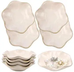 9 Pcs Jewelry Dishes, Lotus Leaf Ring Trays, White Ceramic Plates, Gold Trimmed, Perfect For Nightstand, Cute Key Bowls 9 Pcs Jewelry Dishes, Lotus Leaf Ring Trays, White Ceramic Plates, Gold Trimmed, Perfect For Nightstand, Cute Key Bowls